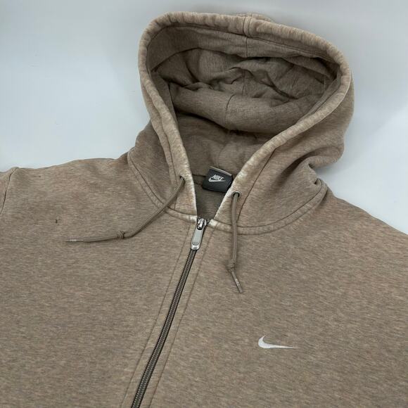 Vintage y2k Men's Oatmeal Heather Nike Mini Swoosh Full Zip Hoodie Sweatshirt XL - Picture 2 of 9
